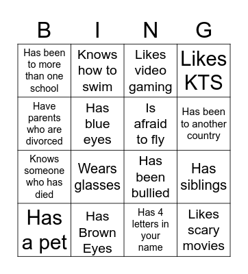 It's All About Me! Bingo Card