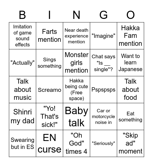 Hakka Bingo Card