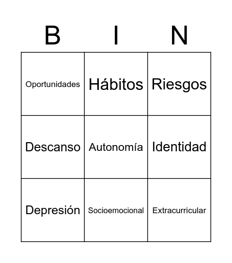 Desarrollo Humano Bingo Card