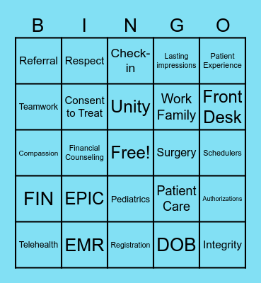 Patient Access Week Bingo Card