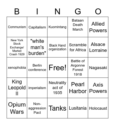 World History Units (9 & 10) Bingo Card