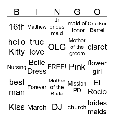 bridal shower bingo Card