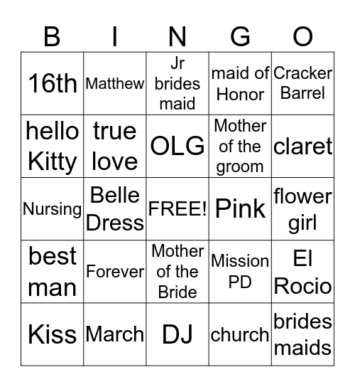 bridal shower bingo Card