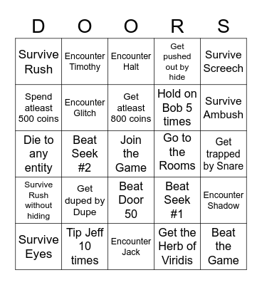 Doors Bingo Card