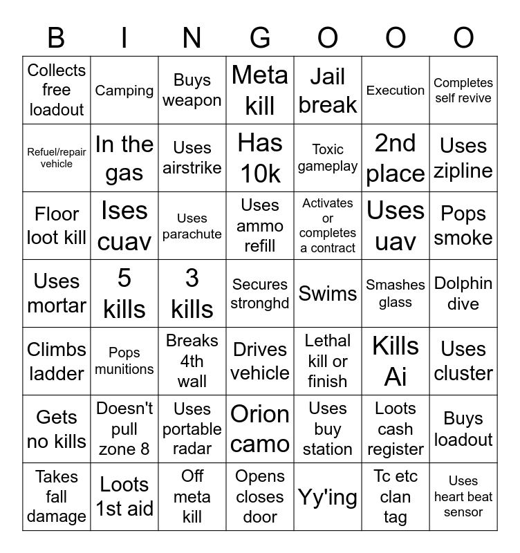 Warzone Bingo Card