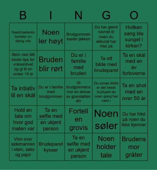 Bryllupsbingo Card