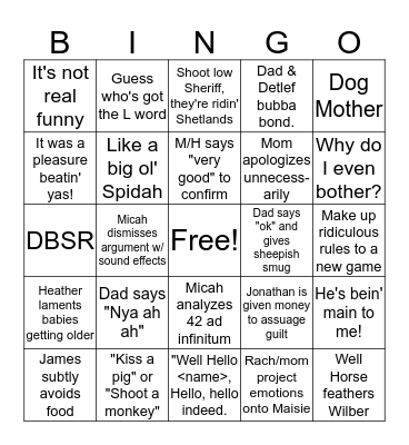 Green family bingo Card