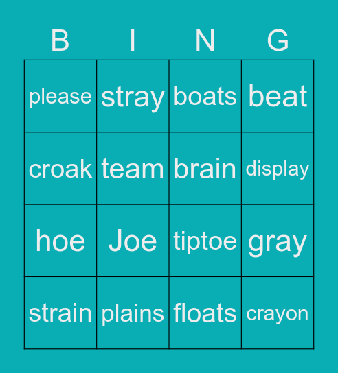 Letter Combinations Bingo Card
