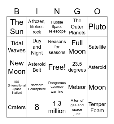 Space Bingo Card