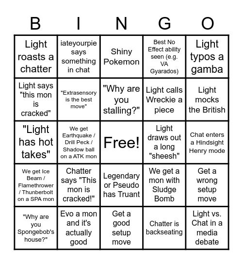 Lightorias Bingo Card