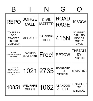 Dispatch Bingo CT Bingo Card