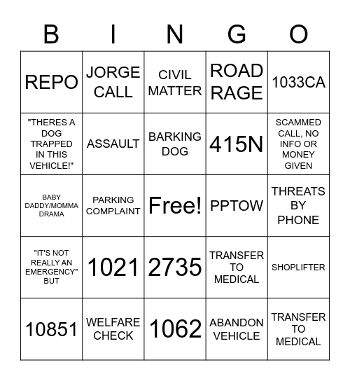Dispatch Bingo CT Bingo Card