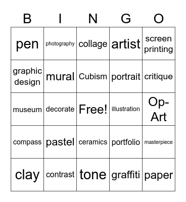 ART WORDS BINGO Card