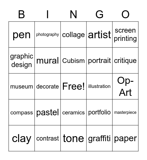 ART WORDS BINGO Card