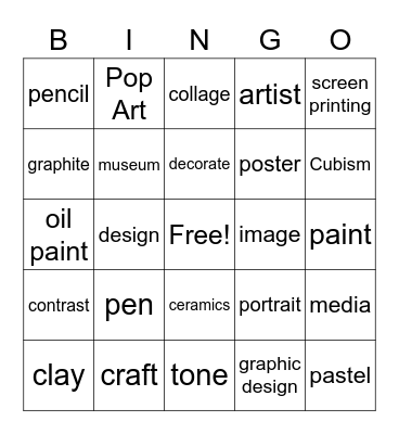 ART WORDS BINGO Card