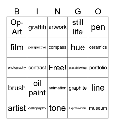 ART WORDS BINGO Card