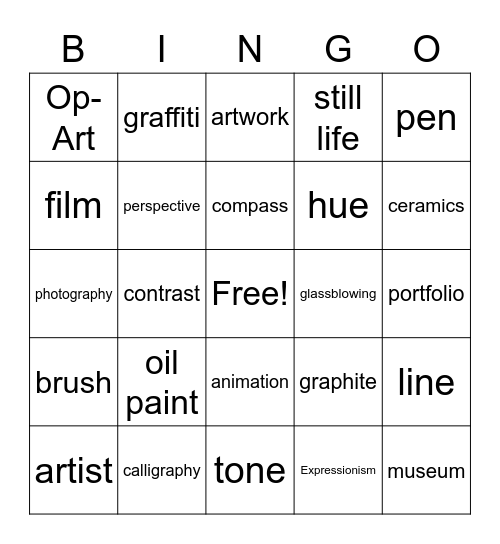 ART WORDS BINGO Card