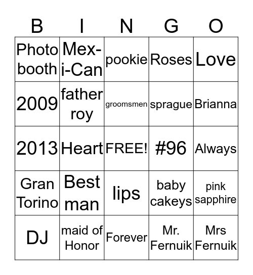 bridal shower bingo Card