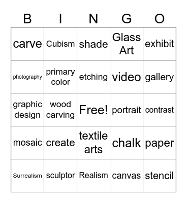 ART WORDS BINGO Card