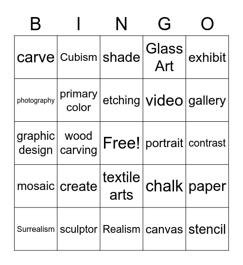 ART WORDS BINGO Card