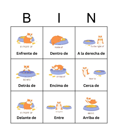 LAS PREPOSICIONES Bingo Card