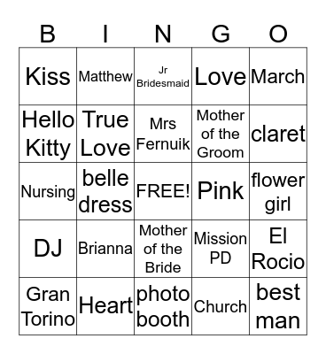 bridal shower bingo Card