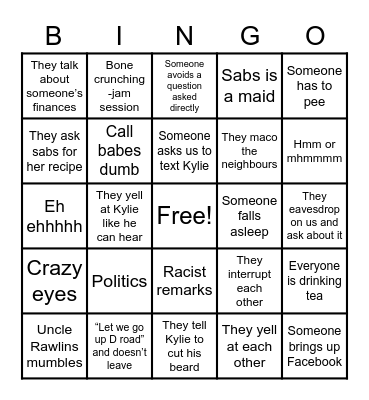 DRAMAS family bingo Card