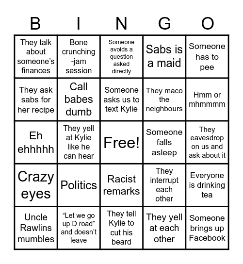 DRAMAS family bingo Card