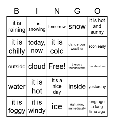Anishinaabe weather Bingo Card