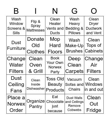 Spring Cleaning Bingo Card