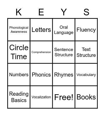 Back to School Night (9 Keys to Reading) Bingo Card