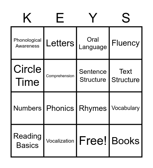 Back to School Night (9 Keys to Reading) Bingo Card
