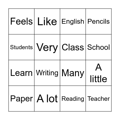 English Class Bingo Card