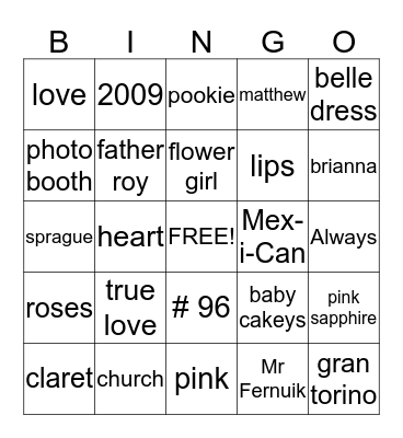 bridal shower bingo Card