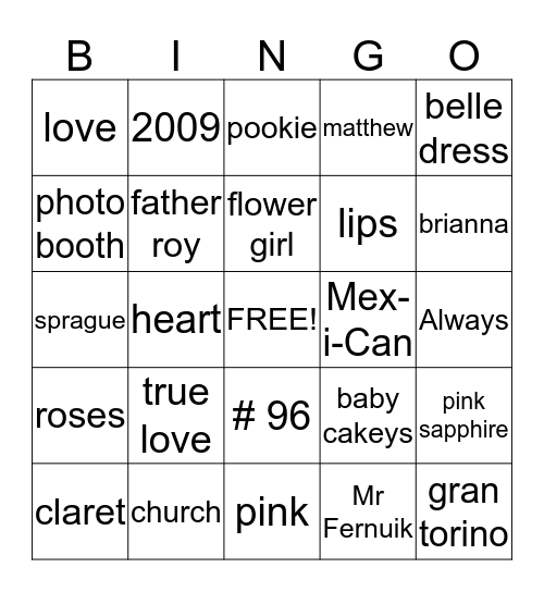 bridal shower bingo Card