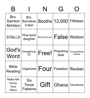 Family Worship 4/8 Bingo Card