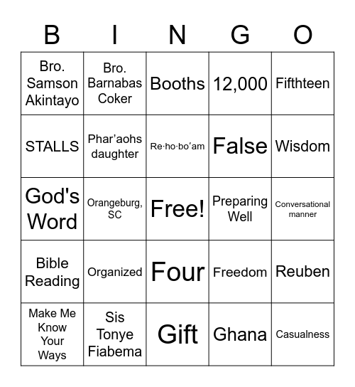 Family Worship 4/8 Bingo Card