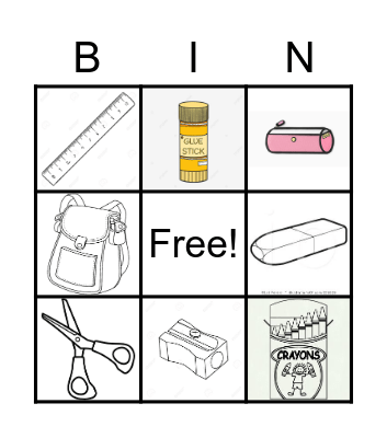 School Objects Bingo Card