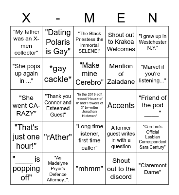 The Cerebro 100th Episode Bingo Card