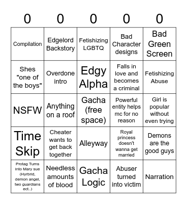 Gacha Stereotype Bingo Card