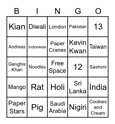 Asian Culture Club Bingo Card