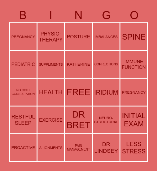 PLATINUM CHIRO BINGO Card
