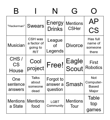 Selections Bingo Card