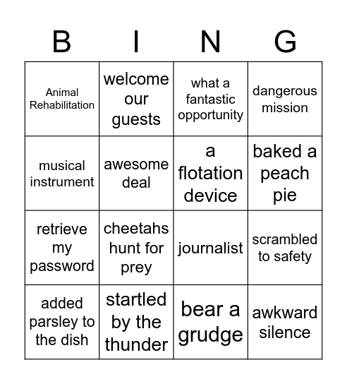 Words to Read Bingo Card