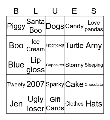 Amy's bingo Card