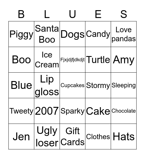 Amy's bingo Card