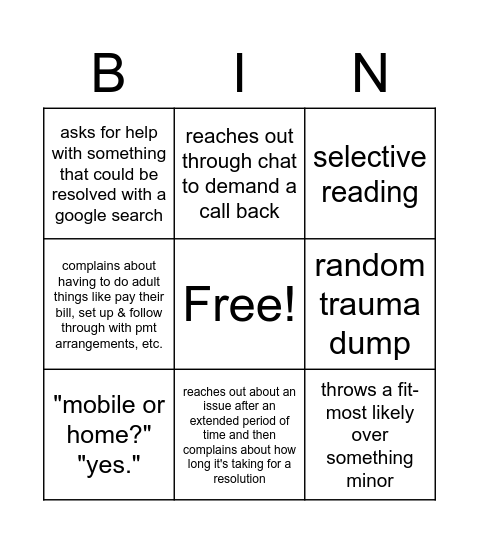 just verizon customer things <3 Bingo Card