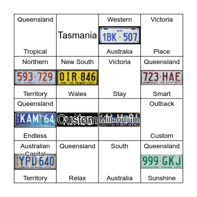 Aussie Number Plates Bingo Card
