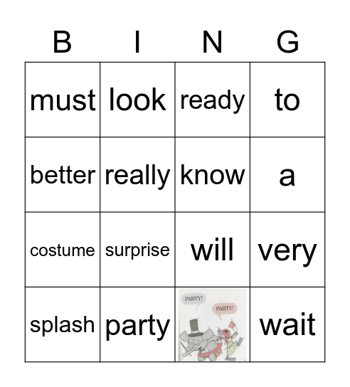 I Am Invited to a Party! Bingo Card
