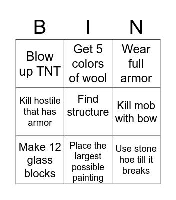 Minecraft Super Blitz Bingo Card